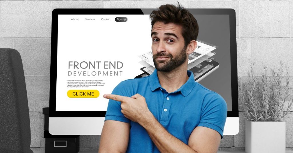 A man pointing at a button in a website